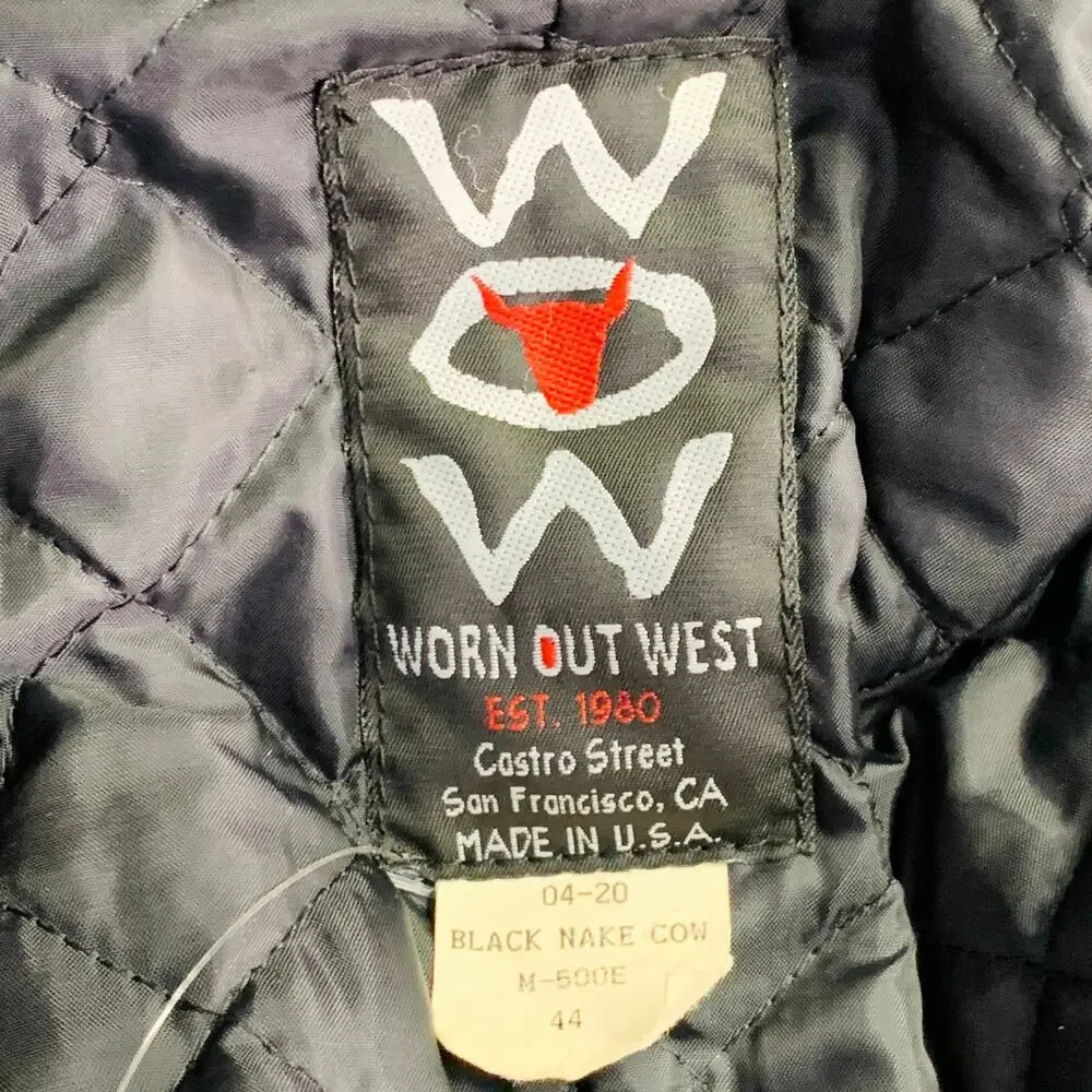WORN OUT WEST Vintage Size 44 Black Cowhide Leather Motorcycle Jacket